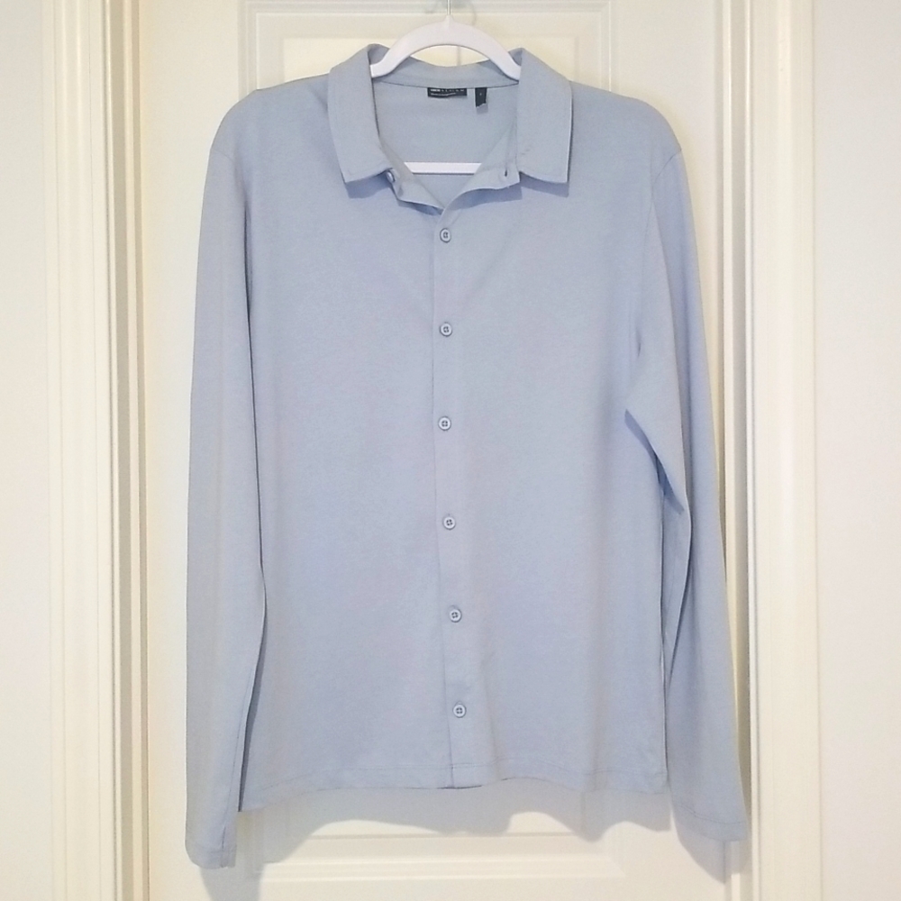 Asos Design Light Blue Medium Long-Sleeve Button-Up Jersey Shirt